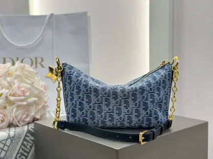 Replica Dior Diorstar Hobo Bag with Chain Blue Denim Pouch #3485