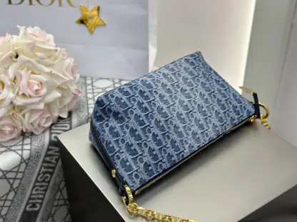  Dior Diorstar Hobo Bag with Chain Blue Denim Pouch #3485 - Image 12