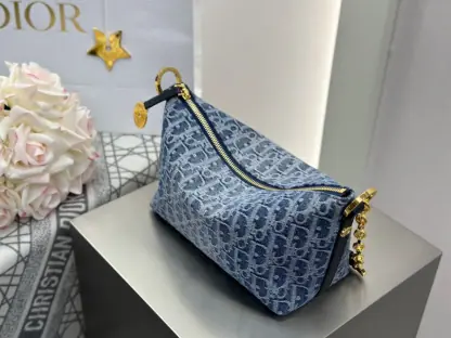  Dior Diorstar Hobo Bag with Chain Blue Denim Pouch #3485 - Image 16