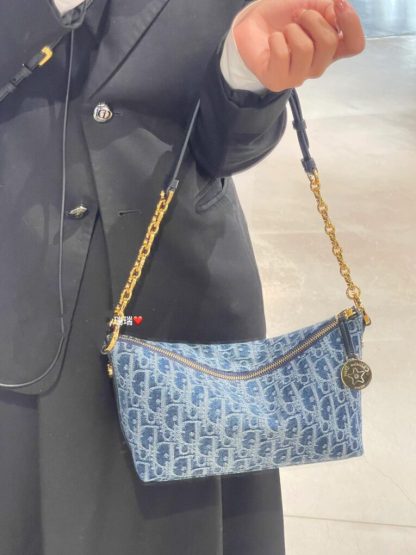  Dior Diorstar Hobo Bag with Chain Blue Denim Pouch #3485 - Image 8