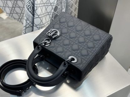  Medium Lady Dior Bag Black Ultramatte Cannage Calfskin #3480 - Image 8