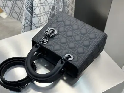  Medium Lady Dior Bag Black Ultramatte Cannage Calfskin #3480 - Image 8