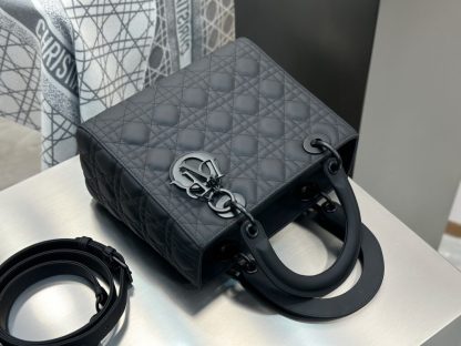  Medium Lady Dior Bag Black Ultramatte Cannage Calfskin #3480 - Image 11