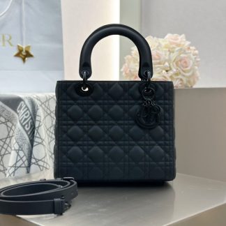 Replica Medium Lady Dior Bag Black Ultramatte Cannage Calfskin #3480
