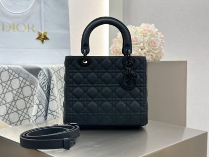 Replica Medium Lady Dior Bag Black Ultramatte Cannage Calfskin #3480