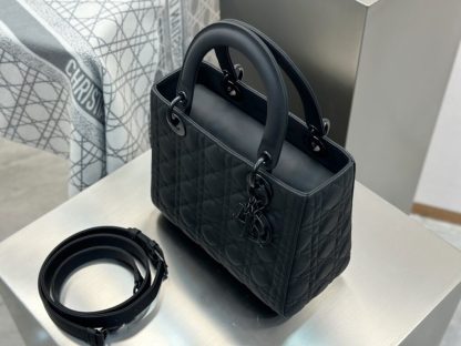  Medium Lady Dior Bag Black Ultramatte Cannage Calfskin #3480 - Image 15