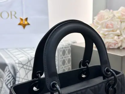  Medium Lady Dior Bag Black Ultramatte Cannage Calfskin #3480 - Image 3