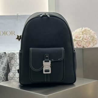 Replica Dior Saddle Zip Backpack Men's Bag Book Bag Black Grained Calfskin #3483