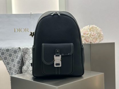 Replica Dior Saddle Zip Backpack Men's Bag Book Bag Black Grained Calfskin #3483