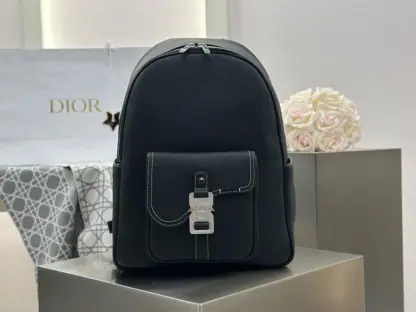 Replica Dior Saddle Zip Backpack Men's Bag Book Bag Black Grained Calfskin #3483