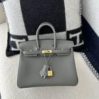 Replica Hermes Birkin 25cm 0L Gris Meyer Handmade Hand Stitching Togo Gold #3528