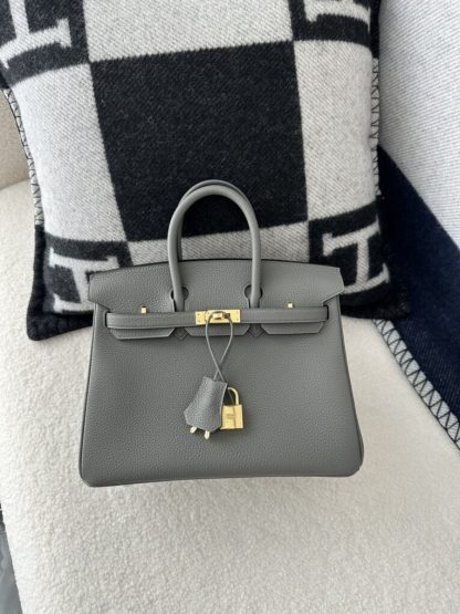Replica Hermes Birkin 25cm 0L Gris Meyer Handmade Hand Stitching Togo Gold #3528