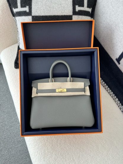  Hermes Birkin 25cm 0L Gris Meyer Handmade Hand Stitching Togo Gold #3528 - Image 7