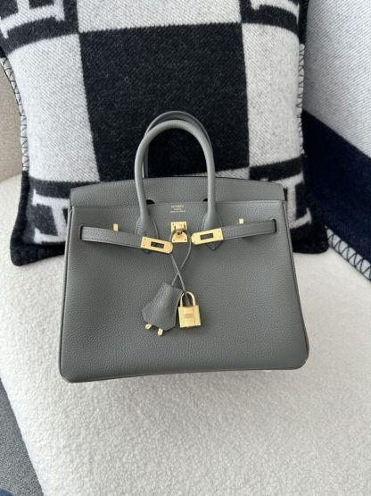  Hermes Birkin 25cm 0L Gris Meyer Handmade Hand Stitching Togo Gold #3528 - Image 9