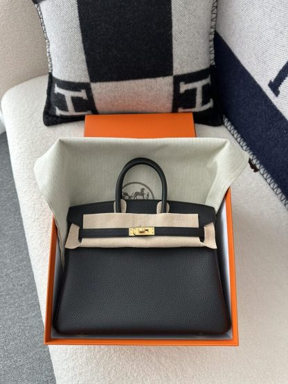  Hermes Birkin 25cm CK89 Noir Handmade Hand Stitching Togo Gold #3527 - Image 5