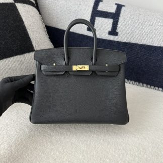 Replica Hermes Birkin 25cm CK89 Noir Handmade Hand Stitching Togo Sliver #3526