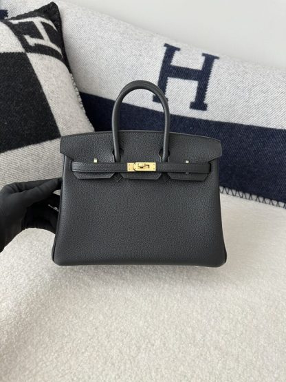 Replica Hermes Birkin 25cm CK89 Noir Handmade Hand Stitching Togo Sliver #3526
