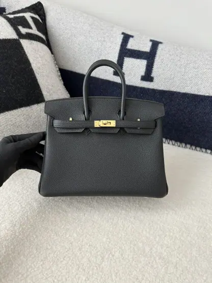 Replica Hermes Birkin 25cm CK89 Noir Handmade Hand Stitching Togo Sliver #3526