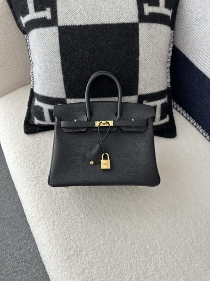  Hermes Birkin 25cm CK89 Noir Handmade Hand Stitching Togo Gold #3527 - Image 6