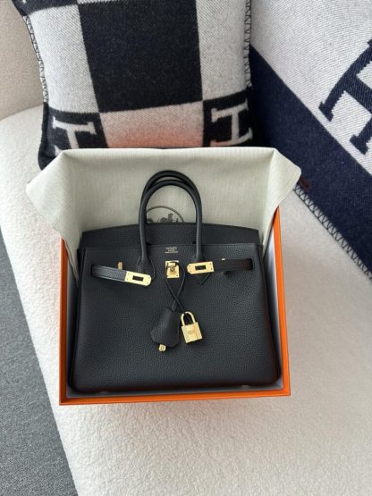  Hermes Birkin 25cm CK89 Noir Handmade Hand Stitching Togo Gold #3527 - Image 7