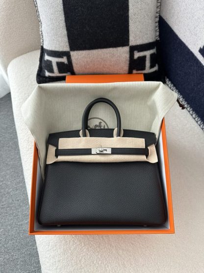  Hermes Birkin 25cm CK89 Noir Handmade Hand Stitching Togo Sliver #3526 - Image 7