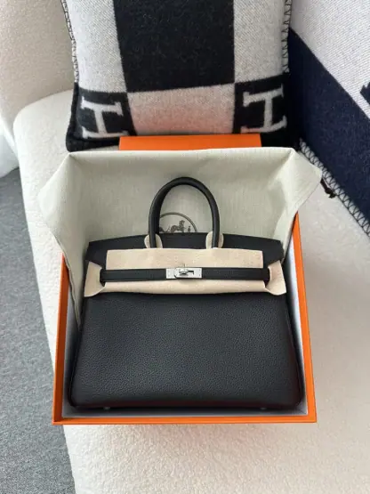  Hermes Birkin 25cm CK89 Noir Handmade Hand Stitching Togo Sliver #3526 - Image 7