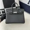 Replica Hermes Birkin 25cm CK89 Noir Handmade Hand Stitching Togo Sliver #3526