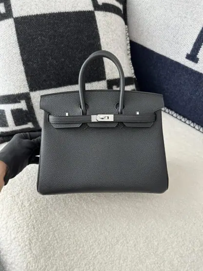 Replica Hermes Birkin 25cm CK89 Noir Handmade Hand Stitching Togo Sliver #3526