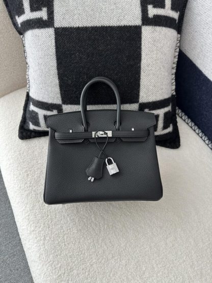  Hermes Birkin 25cm CK89 Noir Handmade Hand Stitching Togo Sliver #3526 - Image 10
