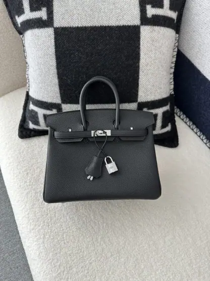  Hermes Birkin 25cm CK89 Noir Handmade Hand Stitching Togo Sliver #3526 - Image 10