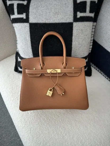 Replica Hermes Birkin 30cm CC37 Gold Handmade Hand Stitching togo Gold #3525