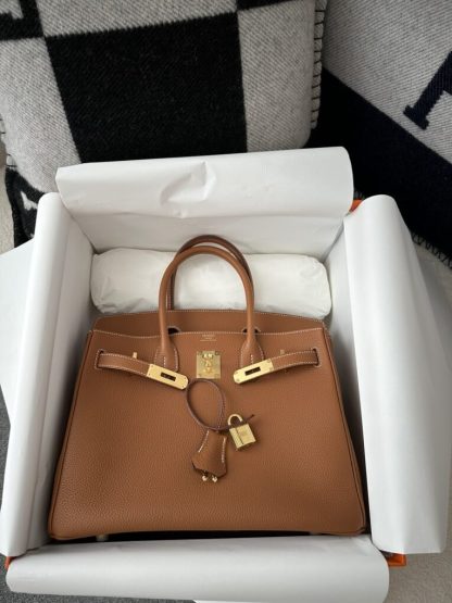 Replica Hermes Birkin 30cm CC37 Gold Handmade Hand Stitching togo Gold #3525