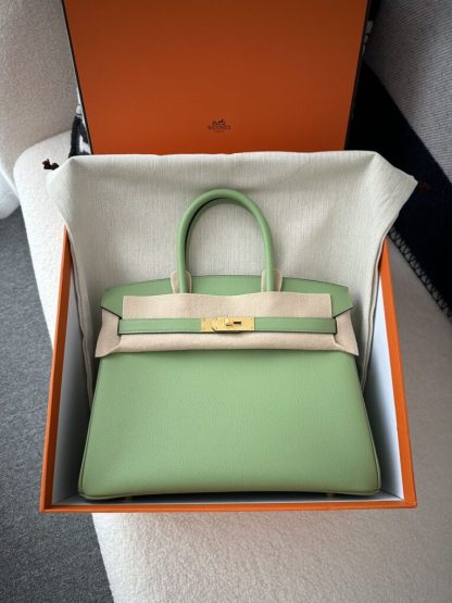  Hermes Birkin 30cm 3I Vert Criquet Handmade Hand Stitching Epsom Gold #3523 - Image 9