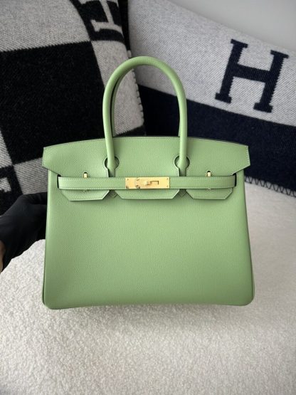 Replica Hermes Birkin 25cm 3I Vert Criquet Handmade Hand Stitching Epsom Gold #3523
