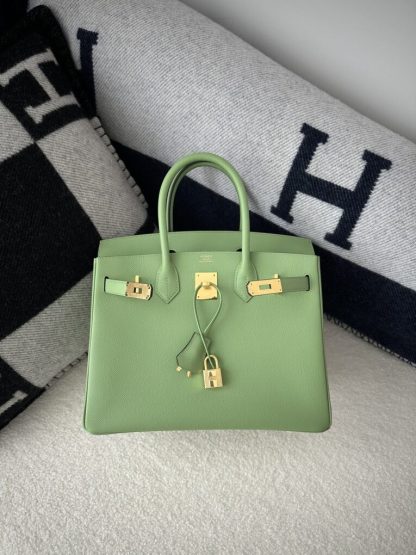  Hermes Birkin 30cm 3I Vert Criquet Handmade Hand Stitching Epsom Gold #3523 - Image 8