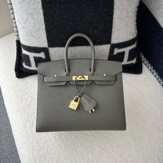 Replica Hermes Birkin 25cm C6 Vert de Gris Handmade Hand Stitching Epsom Gold #3522