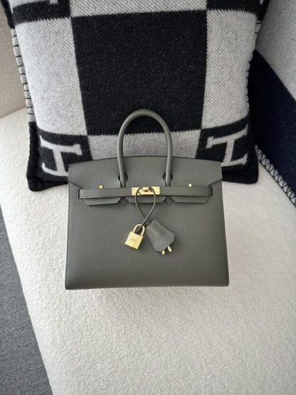 Replica Hermes Birkin 25cm C6 Vert de Gris Handmade Hand Stitching Epsom Gold #3522
