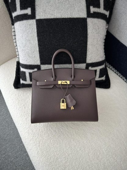 Replica Hermes Birkin 25cm 0G Rouge sellier Handmade Hand Stitching Epsom Sliver #3521