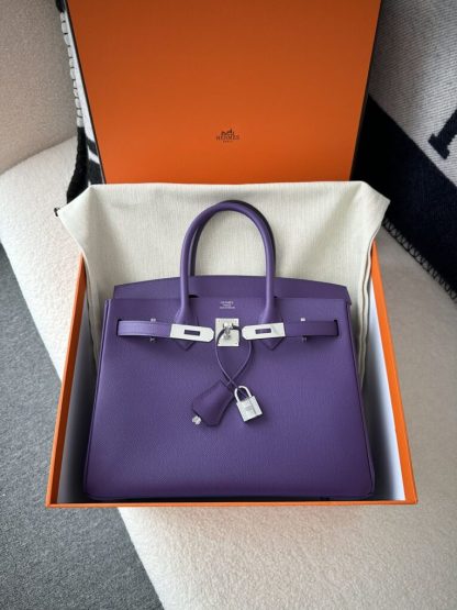  Hermes Birkin 25cm 9W Crocus Handmade Hand Stitching Epsom Sliver #3520 - Image 12