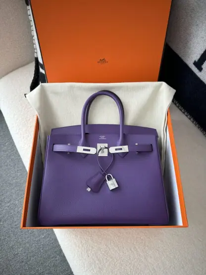  Hermes Birkin 25cm 9W Crocus Handmade Hand Stitching Epsom Sliver #3520 - Image 12