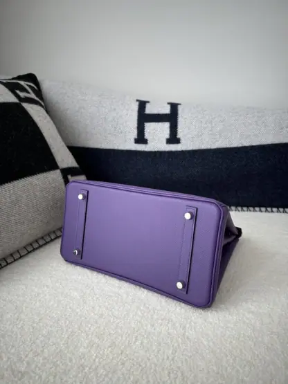  Hermes Birkin 25cm 9W Crocus Handmade Hand Stitching Epsom Sliver #3520 - Image 10