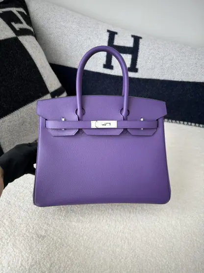  Hermes Birkin 25cm 9W Crocus Handmade Hand Stitching Epsom Sliver #3520 - Image 9