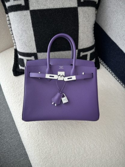  Hermes Birkin 25cm 9W Crocus Handmade Hand Stitching Epsom Sliver #3520 - Image 4