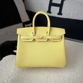 Replica Hermes Birkin 25cm 1Z Jaune poussin Handmade Hand Stitching Epsom Gold #3519