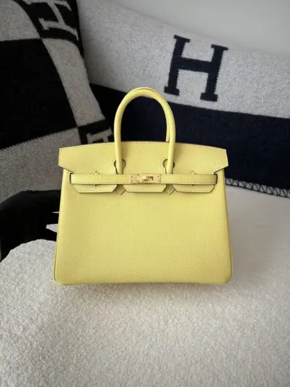 Replica Hermes Birkin 25cm 1Z Jaune poussin Handmade Hand Stitching Epsom Gold #3519
