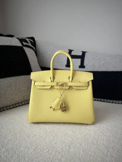  Hermes Birkin 25cm 1Z Jaune poussin Handmade Hand Stitching Epsom Gold #3519 - Image 13