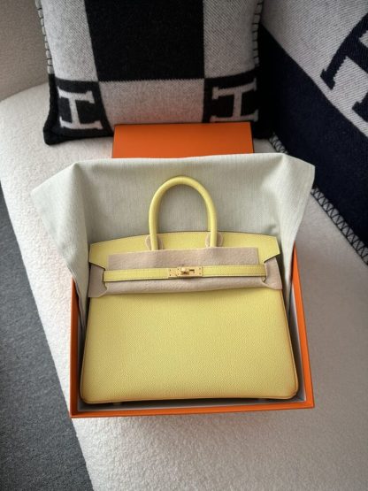  Hermes Birkin 25cm 1Z Jaune poussin Handmade Hand Stitching Epsom Gold #3519 - Image 11