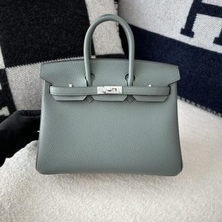 Replica Hermes Birkin 25cm CK63 Vert Amande Handmade Hand Stitching Togo Sliver #3518