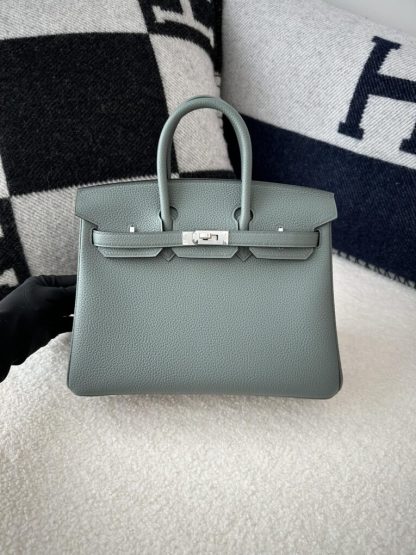 Replica Hermes Birkin 25cm CK63 Vert Amande Handmade Hand Stitching Togo Sliver #3518