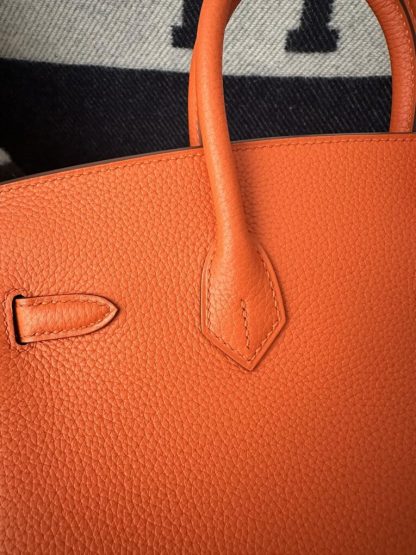  Hermes Birkin 25cm CK93 Orange Handmade Hand Stitching Togo Sliver #3517 - Image 5